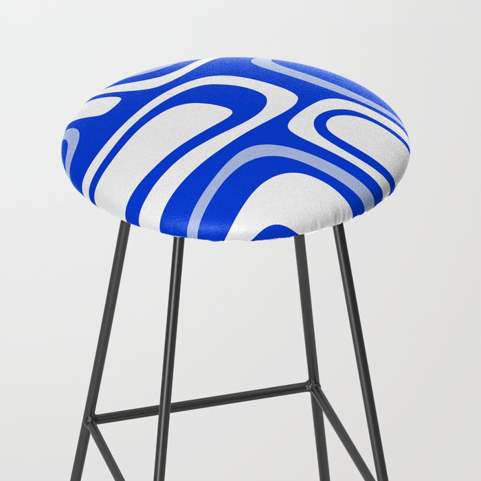 Mid-Century Modern Palm Springs Abstract Pattern Royal Blue Light Blue and White Stool Gallery Image 2