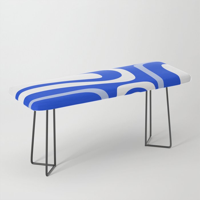 Mid-Century Modern Palm Springs Abstract Pattern Royal Blue Light Blue and White Bench Gallery Image 1