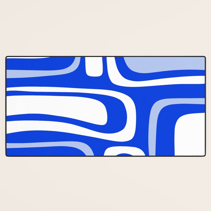 Mid-Century Modern Palm Springs Abstract Pattern Royal Blue Light Blue and White Desk Mat Gallery Image 3