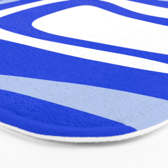 Mid-Century Modern Palm Springs Abstract Pattern Royal Blue Light Blue and White Bath Mat Gallery Image 3