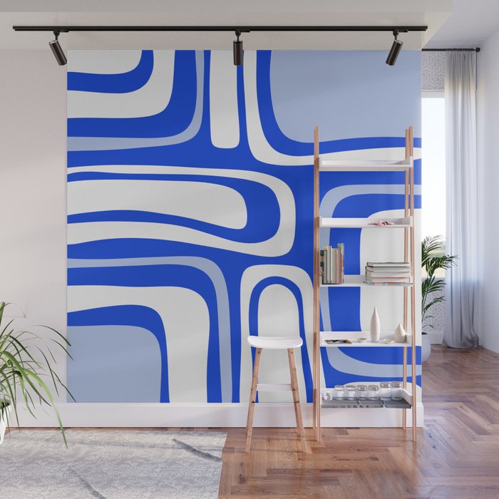 Mid-Century Modern Palm Springs Abstract Pattern Royal Blue Light Blue and White Wall Mural Gallery Image 1