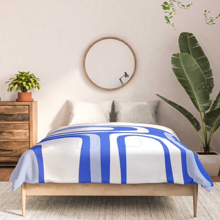 Mid-Century Modern Palm Springs Abstract Pattern Royal Blue Light Blue and White Comforter Gallery Image 3
