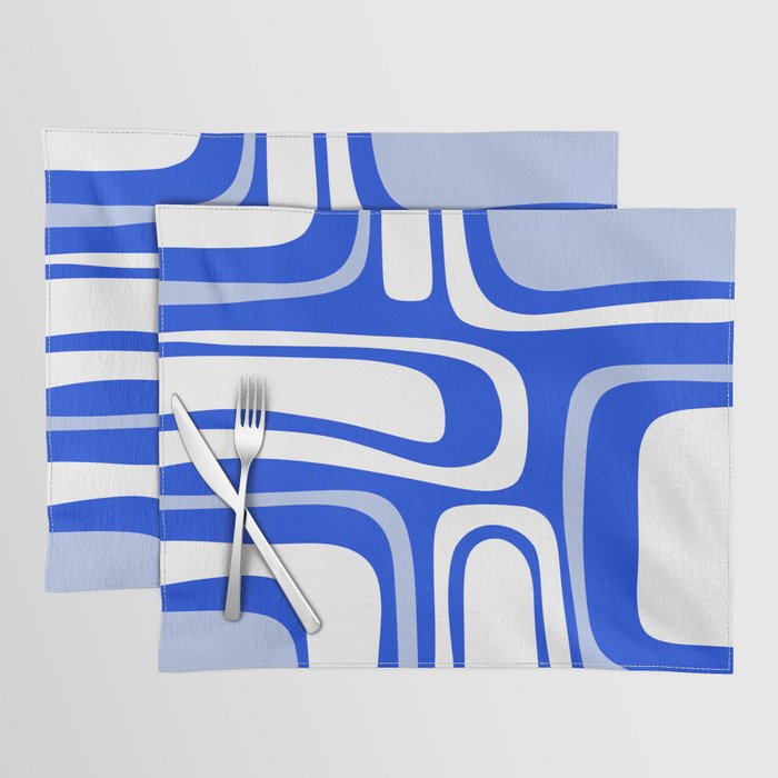 Mid-Century Modern Palm Springs Abstract Pattern Royal Blue Light Blue and White Placemat Gallery Image 1
