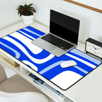 Mid-Century Modern Palm Springs Abstract Pattern Royal Blue Light Blue and White Desk Mat Gallery Image 2
