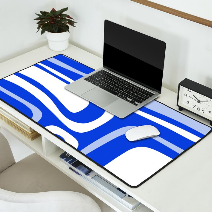 Mid-Century Modern Palm Springs Abstract Pattern Royal Blue Light Blue and White Desk Mat Gallery Image 2