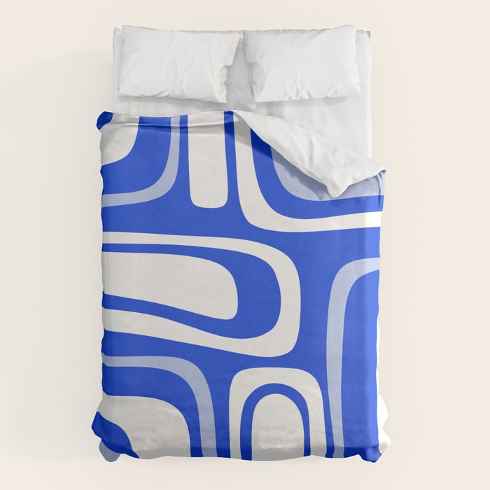 Mid-Century Modern Palm Springs Abstract Pattern Royal Blue Light Blue and White Duvet Cover Gallery Image 6