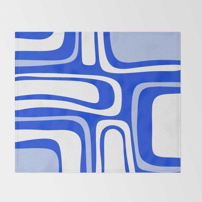 Mid-Century Modern Palm Springs Abstract Pattern Royal Blue Light Blue and White Throw Blanket Gallery Image 2