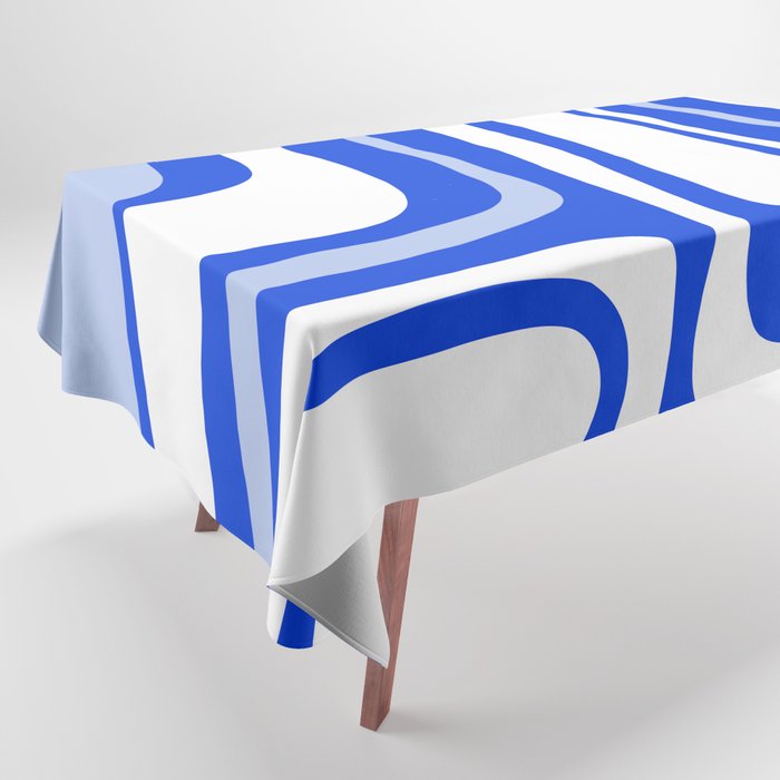 Mid-Century Modern Palm Springs Abstract Pattern Royal Blue Light Blue and White Tablecloth Gallery Image 1