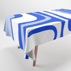 Mid-Century Modern Palm Springs Abstract Pattern Royal Blue Light Blue and White Tablecloth Gallery Image 1