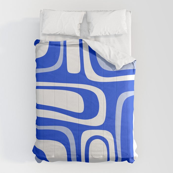 Mid-Century Modern Palm Springs Abstract Pattern Royal Blue Light Blue and White Comforter Gallery Image 1