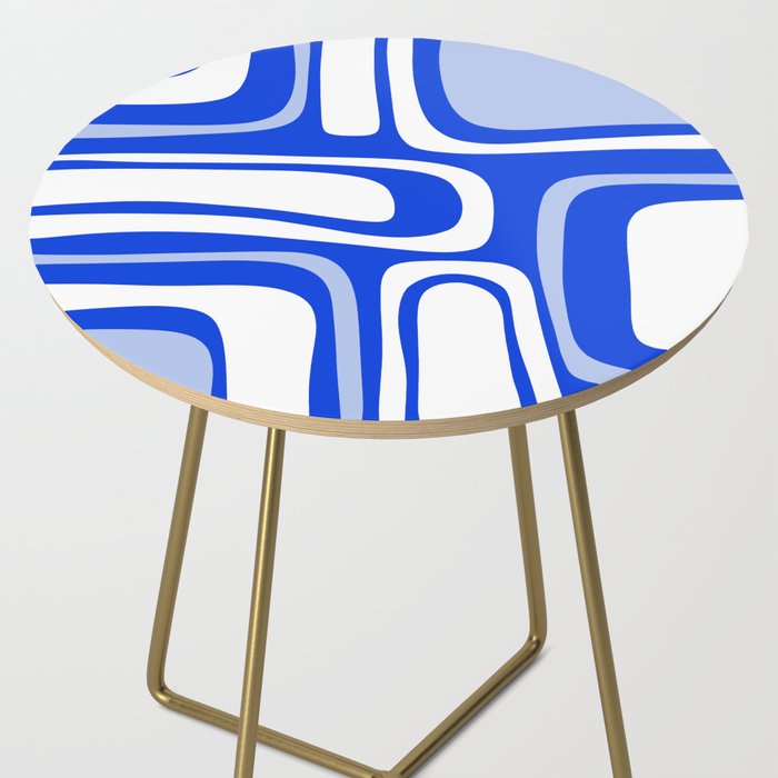 Mid-Century Modern Palm Springs Abstract Pattern Royal Blue Light Blue and White Side Table Gallery Image 2