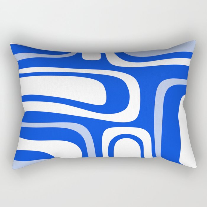 Mid-Century Modern Palm Springs Abstract Pattern Royal Blue Light Blue and White Rectangular Pillow Gallery Image 1