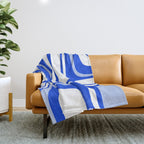 Mid-Century Modern Palm Springs Abstract Pattern Royal Blue Light Blue and White Throw Blanket Gallery Image 1
