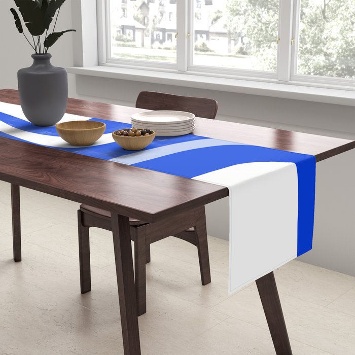 Mid-Century Modern Palm Springs Abstract Pattern Royal Blue Light Blue and White Table Runner Gallery Image 2