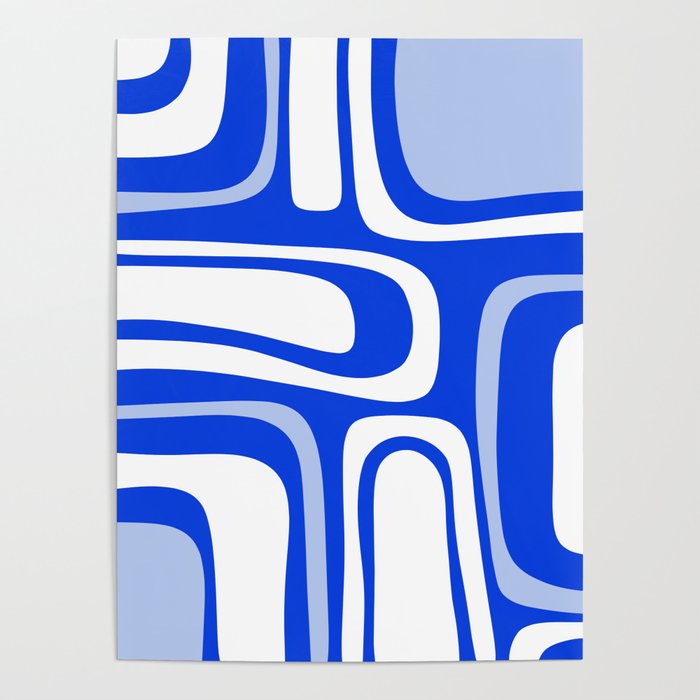 Mid-Century Modern Palm Springs Abstract Pattern Royal Blue Light Blue and White Poster Gallery Image 1