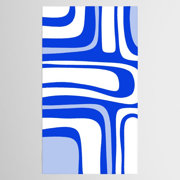 Mid-Century Modern Palm Springs Abstract Pattern Royal Blue Light Blue and White Tablecloth Gallery Image 2