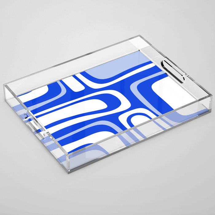 Mid-Century Modern Palm Springs Abstract Pattern Royal Blue Light Blue and White Acrylic Tray Gallery Image 1