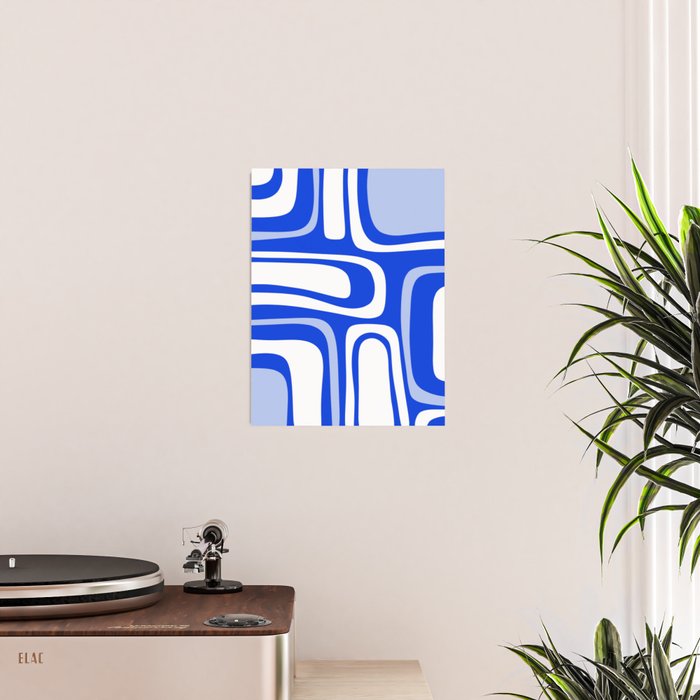 Mid-Century Modern Palm Springs Abstract Pattern Royal Blue Light Blue and White Poster Gallery Image 2