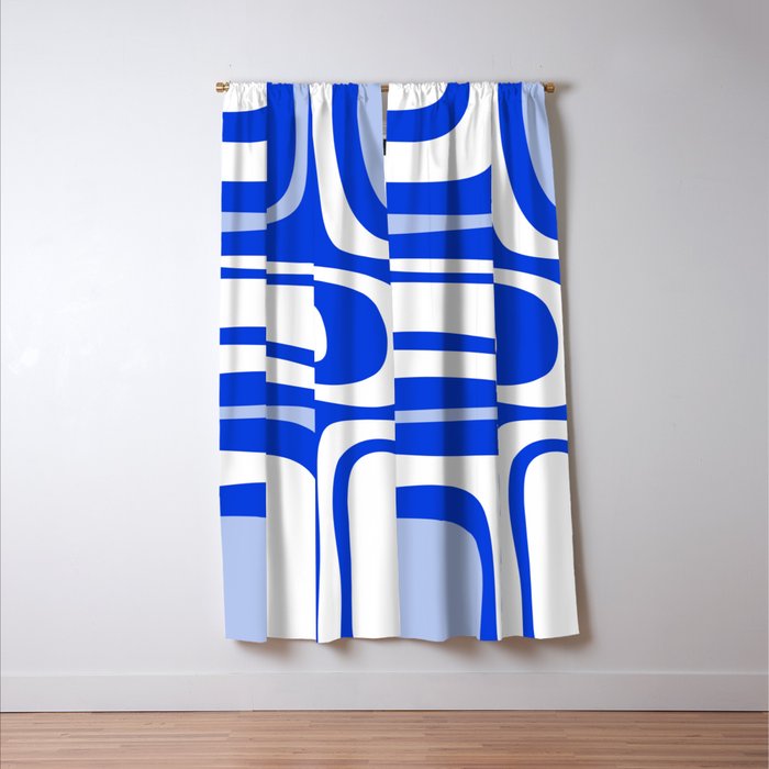 Mid-Century Modern Palm Springs Abstract Pattern Royal Blue Light Blue and White Window Curtain Gallery Image 3