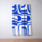 Mid-Century Modern Palm Springs Abstract Pattern Royal Blue Light Blue and White Window Curtain Gallery Image 3
