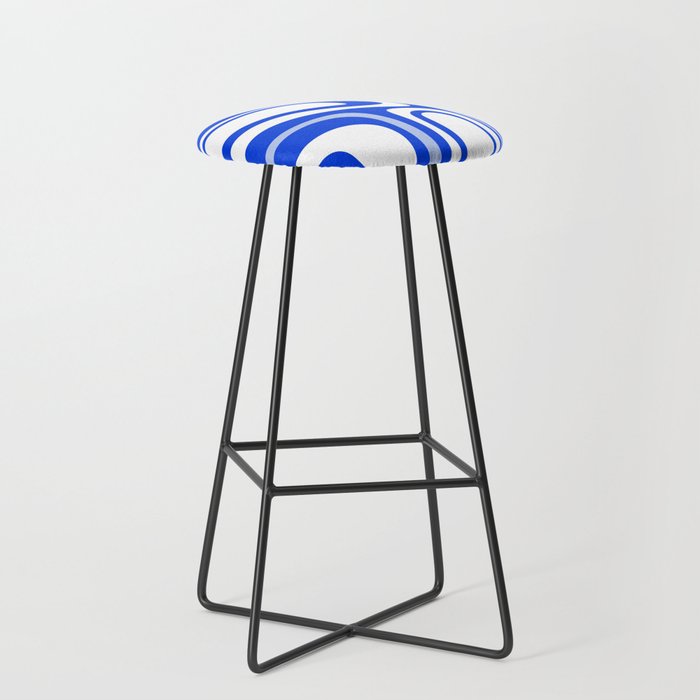 Mid-Century Modern Palm Springs Abstract Pattern Royal Blue Light Blue and White Stool Gallery Image 1