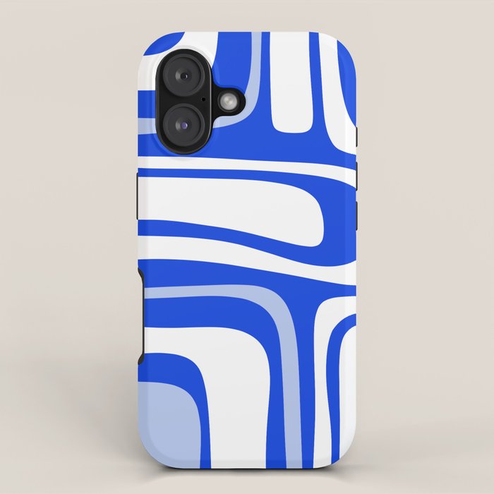 Mid-Century Modern Palm Springs Abstract Pattern Royal Blue Light Blue and White iPhone Case Gallery Image 1