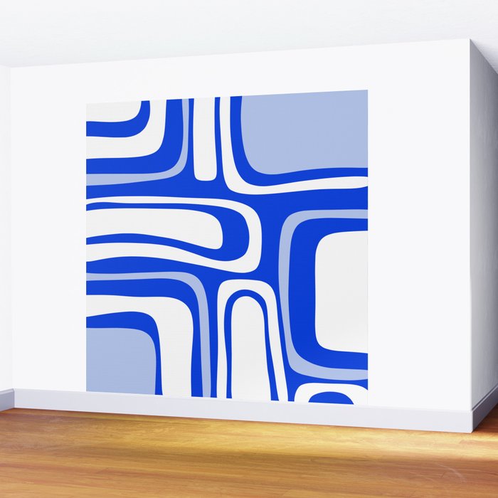 Mid-Century Modern Palm Springs Abstract Pattern Royal Blue Light Blue and White Wall Mural Gallery Image 2