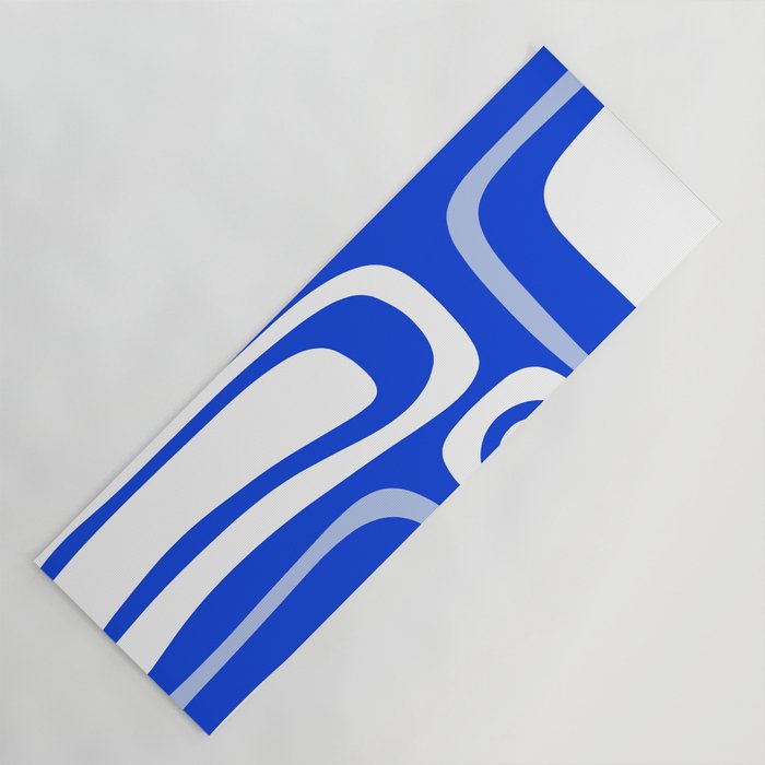 Mid-Century Modern Palm Springs Abstract Pattern Royal Blue Light Blue and White Yoga Mat Gallery Image 1