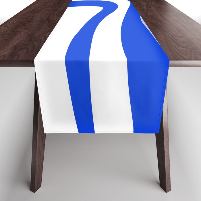 Mid-Century Modern Palm Springs Abstract Pattern Royal Blue Light Blue and White Table Runner Gallery Image 1