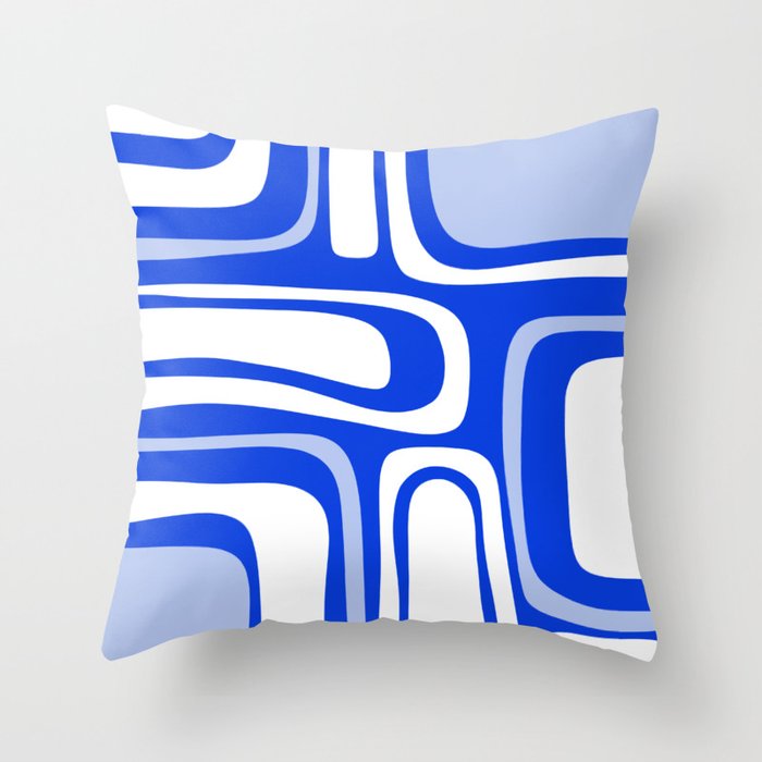 Mid-Century Modern Palm Springs Abstract Pattern Royal Blue Light Blue and White Throw Pillow Gallery Image 6