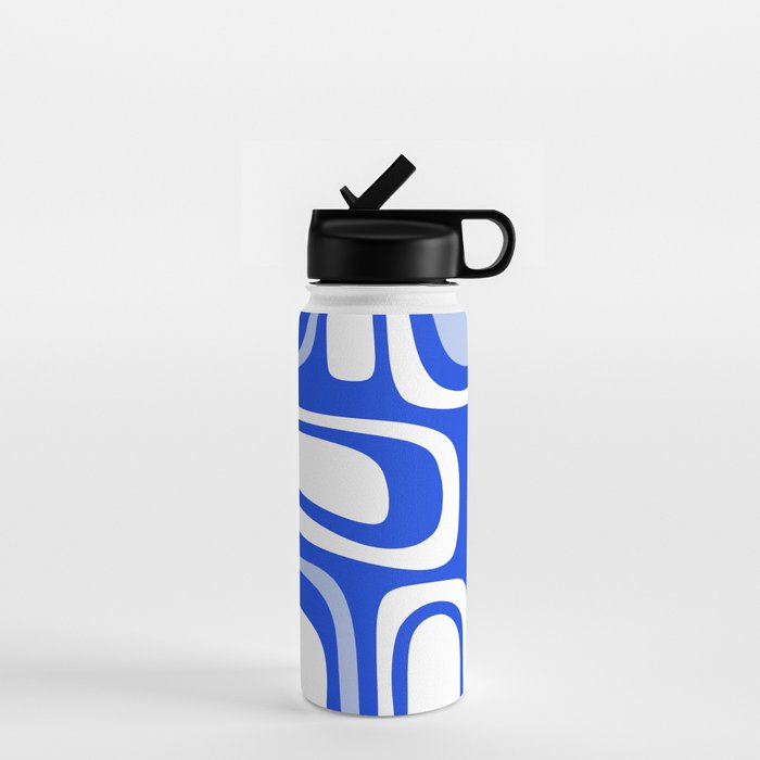 Mid-Century Modern Palm Springs Abstract Pattern Royal Blue Light Blue and White Water Bottle Gallery Image 1
