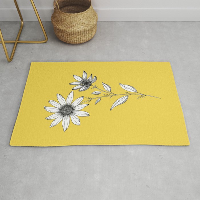 Wildflower line drawing | Botanical Art Rug Gallery Image 1
