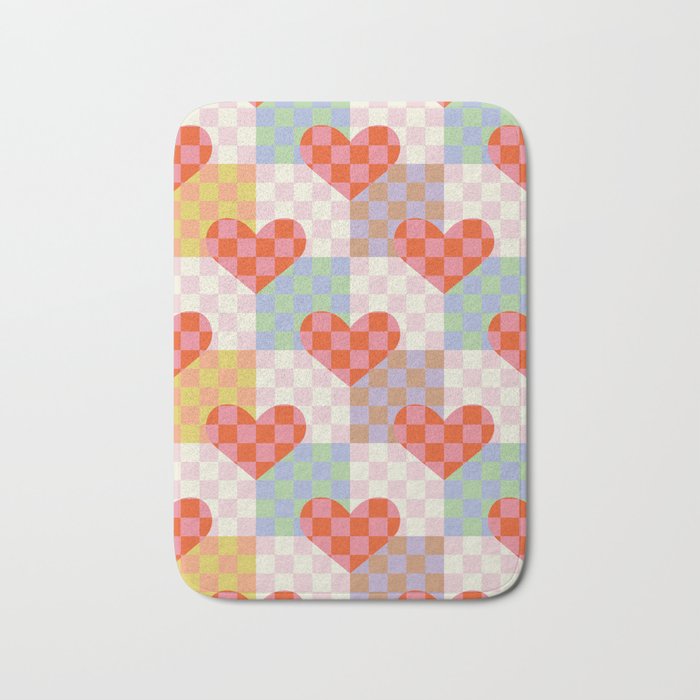 Red love heart checkered patchwork pattern Bath Mat Gallery Image 1