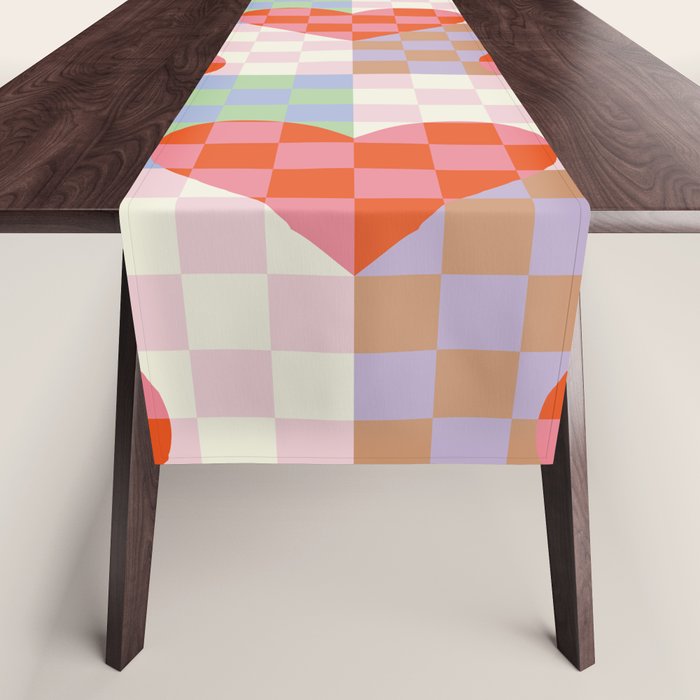 Red love heart checkered patchwork pattern Table Runner Gallery Image 1