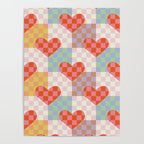 Red love heart checkered patchwork pattern Poster Gallery Image 4
