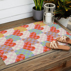 Red love heart checkered patchwork pattern Outdoor Rug Gallery Image 2