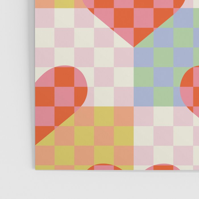 Red love heart checkered patchwork pattern Poster Gallery Image 3