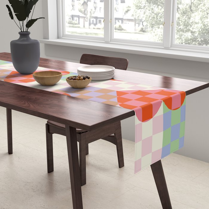 Red love heart checkered patchwork pattern Table Runner Gallery Image 2