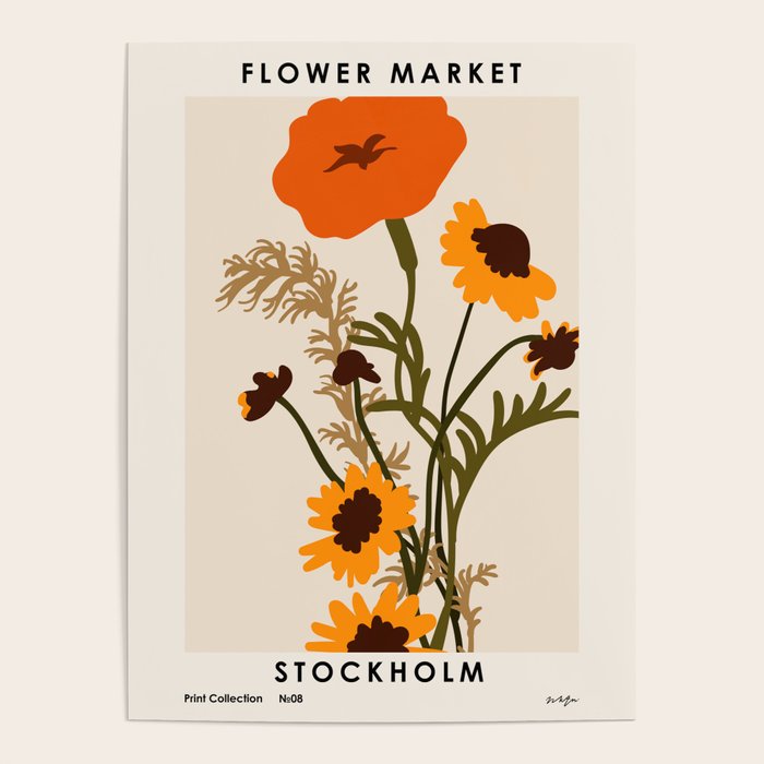 Flower Market, Stockholm, Pastel retro style Poster Gallery Image 1