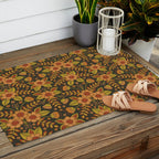 Orange, Peach, Olive Green & Dark Gray Floral Pattern Outdoor Rug Gallery Image 2