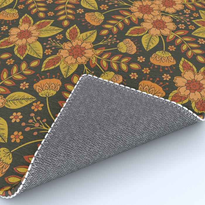 Orange, Peach, Olive Green & Dark Gray Floral Pattern Rug Gallery Image 4