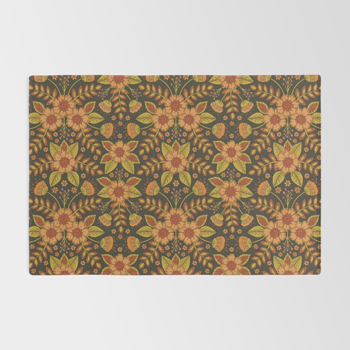 Orange, Peach, Olive Green & Dark Gray Floral Pattern Rug Gallery Image 2