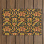 Orange, Peach, Olive Green & Dark Gray Floral Pattern Outdoor Rug Gallery Image 1