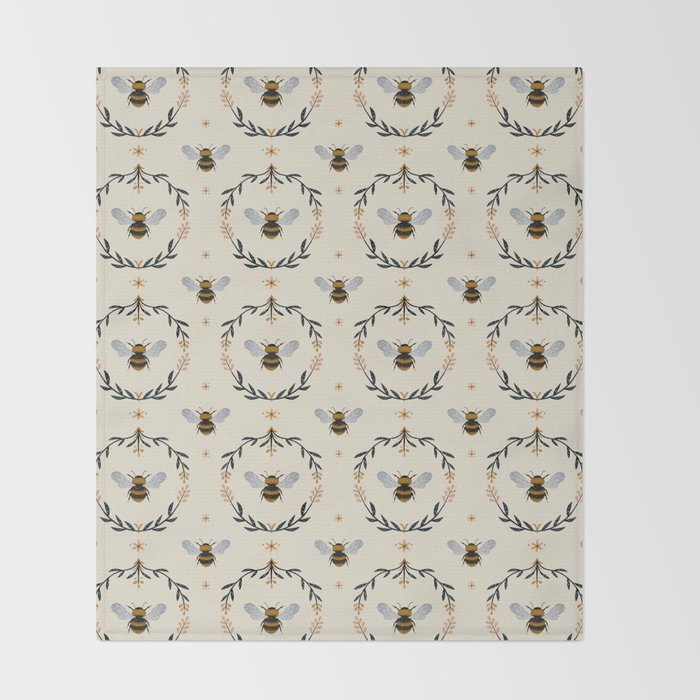 Ode to the Bumblebee (in cream) Throw Blanket Gallery Image 2