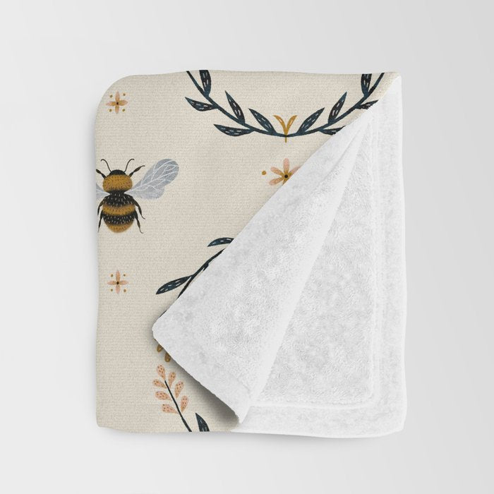 Ode to the Bumblebee (in cream) Throw Blanket Gallery Image 3