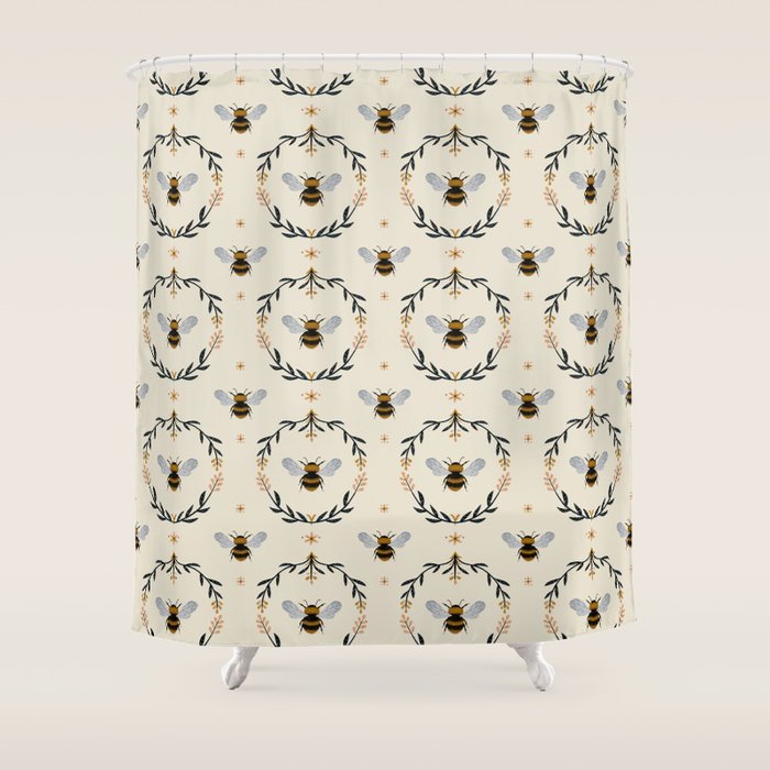 Ode to the Bumblebee (in cream) Shower Curtain Gallery Image 1