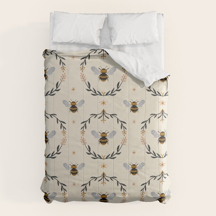 Ode to the Bumblebee (in cream) Comforter Gallery Image 1