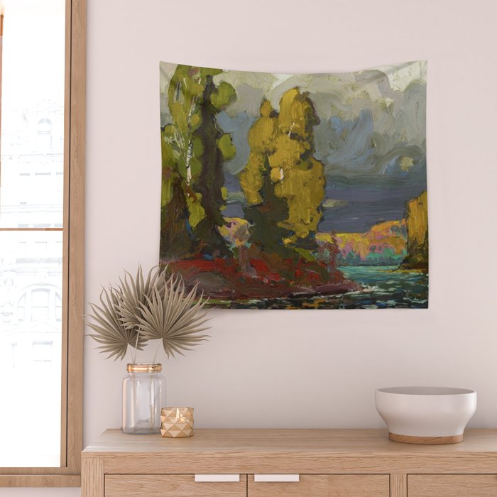 Tom Thomson Poplars by a Lake 1916 Canadian Landscape Artist Wall Tapestry Gallery Image 2
