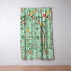 Chinoiserie Aqua Mint Floral Garden Fresco Window Curtain Gallery Image 3