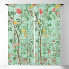Chinoiserie Aqua Mint Floral Garden Fresco Window Curtain Gallery Image 5